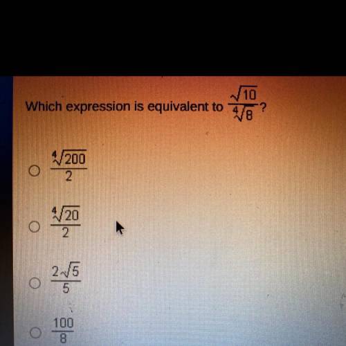 Which expression is equivalent to sqrt10/4sqrt8