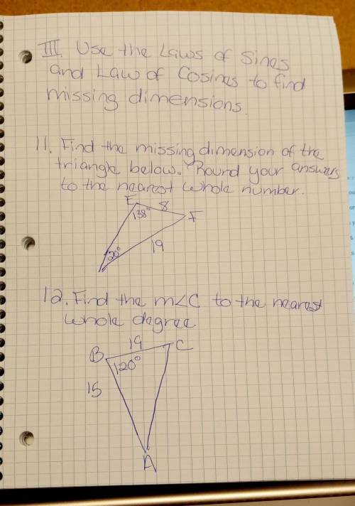 Use the laws of Sines and law of cosines to find missing dimensions​