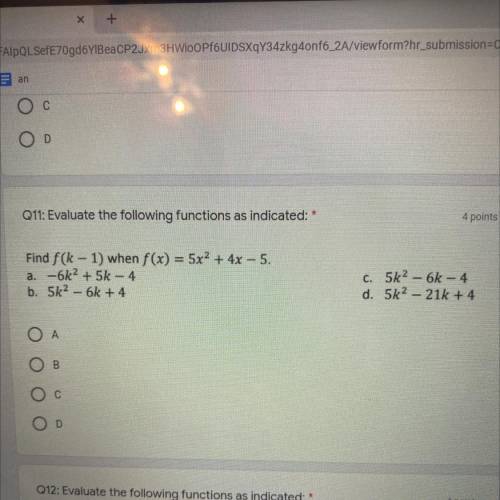 Find f(k-1)when f(x) = 5x^2+4x-5