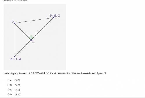 In the diagram, the areas of and are in a ratio of 3 : 4. What are the coordinates of point C?

A.