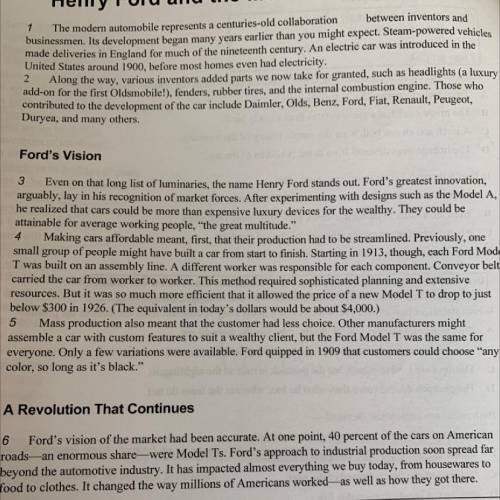 7

Uso Henry Ford and the Model T Revolution to answer the questions that follow.
After reading