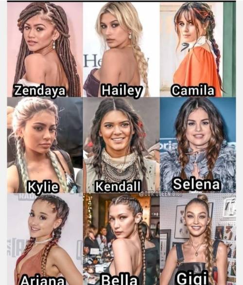 Whose braid hairstyles do you like the most ?

choose any 6 from zendaya , Hailey,Camilla , Kylie,