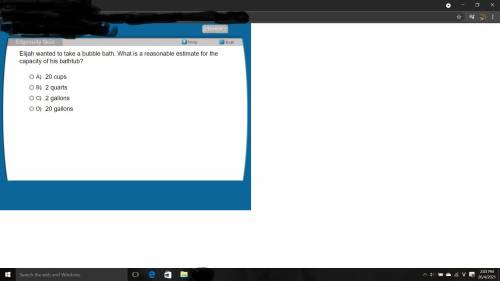 Elijah wanted to take a bubble bath. What is a reasonable estimate for the capacity of his bathtub?