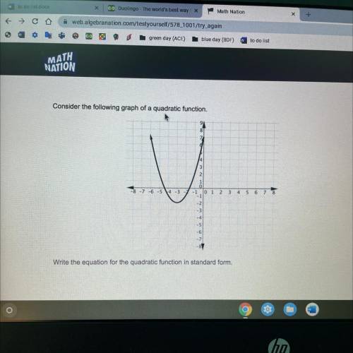 Consider the following graph of a quadratic function.

(picture included)
Write the equation for t