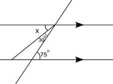 A pair of parallel lines is cut by a transversal.
What is the measure of angle x?