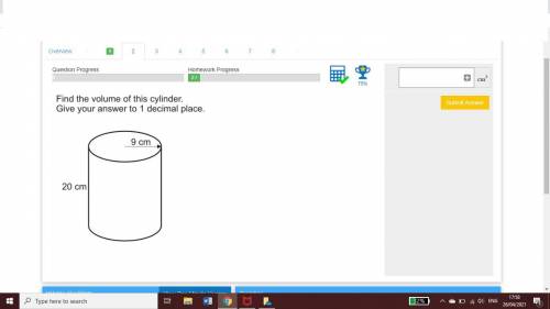 Find the volume of this cylinder.give your answer to 1 decimal place.