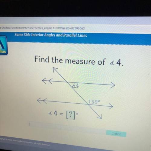 Find the measure of 44.
24
158°
4.4 = [?]