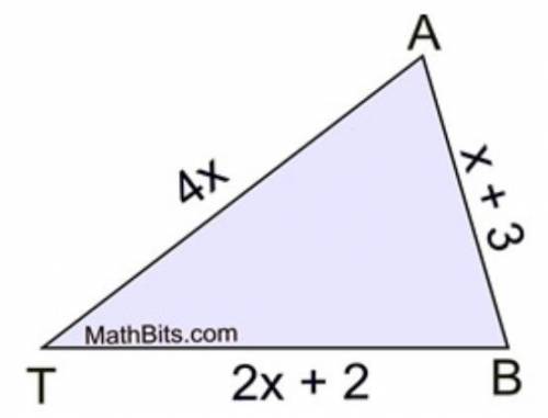 Triangle TAB has a perimeter of 40 cm. Could the measures of the sides, as shown, actually represen
