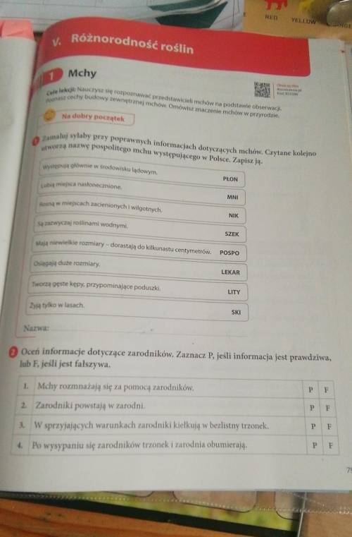 Zamaluj sylaby przy poprawnych informacjach dotyczących mchów potrzebuje na 17 daje naj​