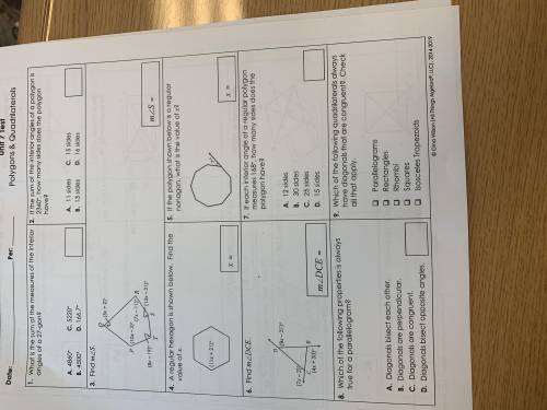 Unit 7 test polygons & quadrilaterals. Please Help!