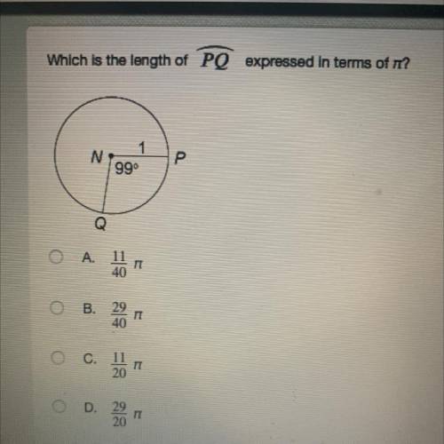 Which is the length of PO expressed in terms of pi?