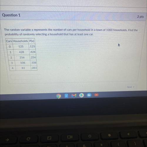 The random variable x represents the number of cars per household in a town of 1000 households. Fi