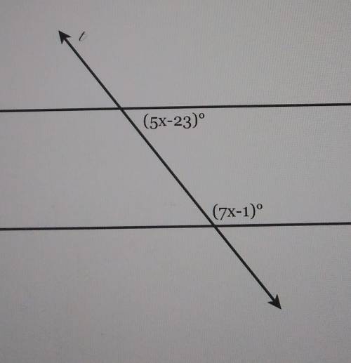 Given m||n, find the value of x. (5x-23)° (7x-1)°​