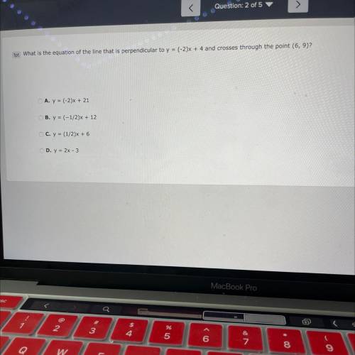 1pt What is the equation of the line that is perpendicular to y = (-2)x + 4 and crosses through the