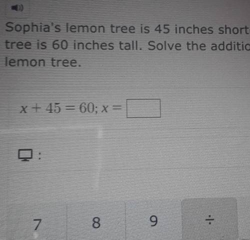 Sophia's lemon tree is 45 inches shorter than her apple tree. The Apple Tree is 60 inches tall. Sol