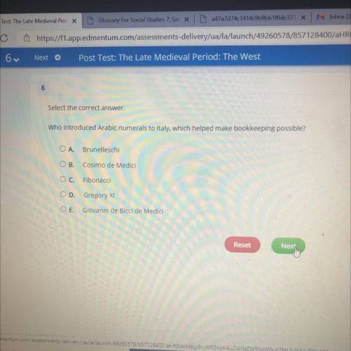 Select the correct answer.

Who introduced Arabic numerals to Italy, which helped make bookkeeping