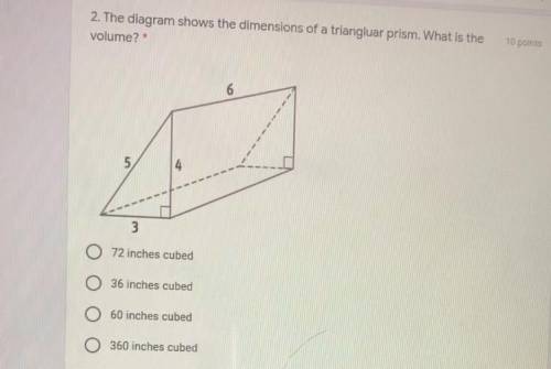 The diagram shows the dimensions of a triangular prism what is the volume. Click on photo to see