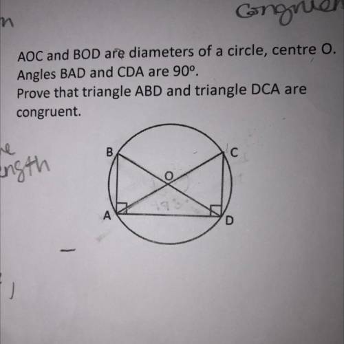 AOC and BOD are diameters of a circle, centre O. Angles BAD and CDA are 90°. Prove that triangle AN