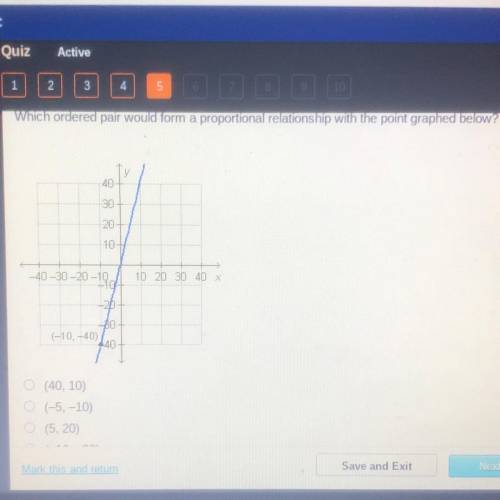 Which ordered pair would form a proportional relationship with the point graphed below?

40
30
20