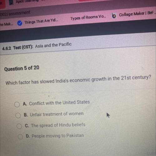Which factor has slowed India's economic growth in the 21st century?

A. Conflict with the United
