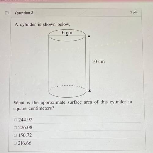 Geometry homework!! 
A cylinder is shown below.
