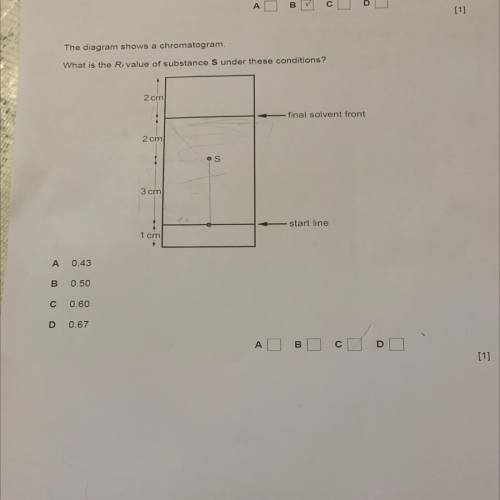 He diagram Shows

What is the R, value of substance S under these conditions?
[
1]
2 cm
final solv