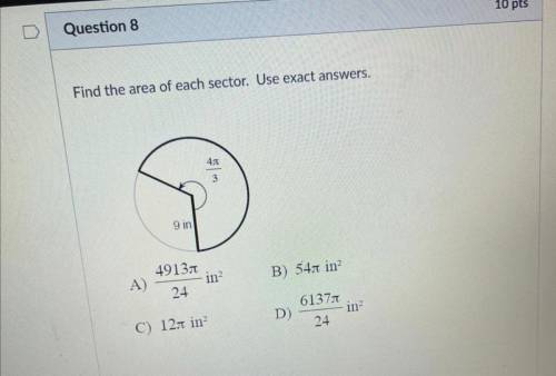 Find the area of each sector. Use exact answers