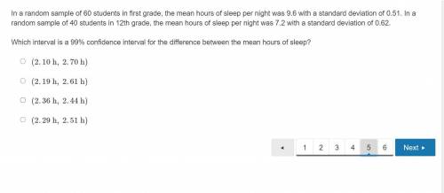 In a random sample of 60 students in first grade, the mean hours of sleep per night was 9.6 with a
