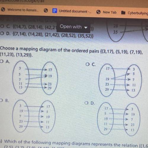 2. Choose a mapping diagram of the ordered pairs {(3,17), (5,19), (7,19),

(11,23), (13,29)).
Plea