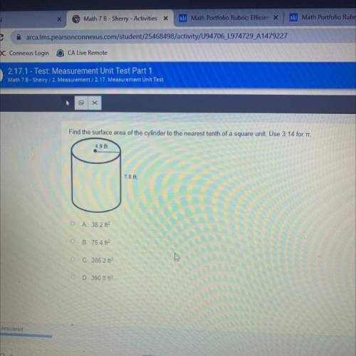 Find the surface area of the cylinder to the nearest tenth of a square unit. Use 3.14 for TT.

4.9