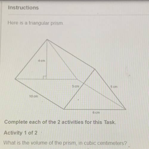 What is the volume of the prism, in cubic centimeters?
please help me