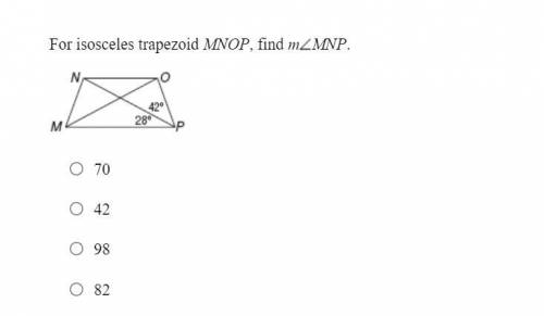 For isosceles trapezoid MNOP, find mMNP.