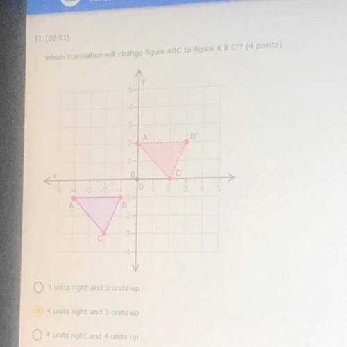 PLEASE HELP!! 
Also the last option is 
4 units left and 3 units down