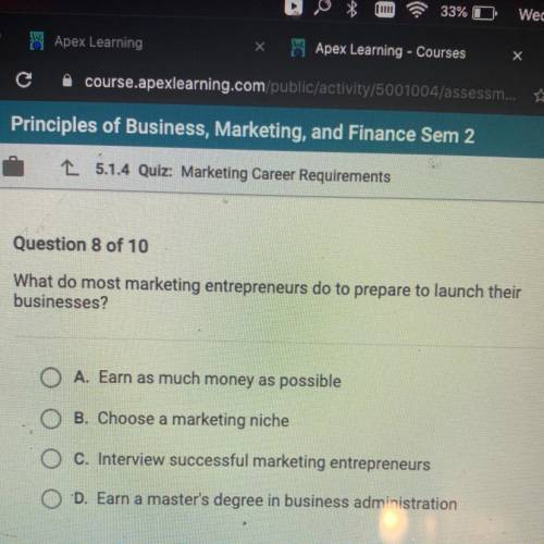 PLEASE HELP!! What do most marketing entrepreneurs do to prepare to launch their

businesses? (thi