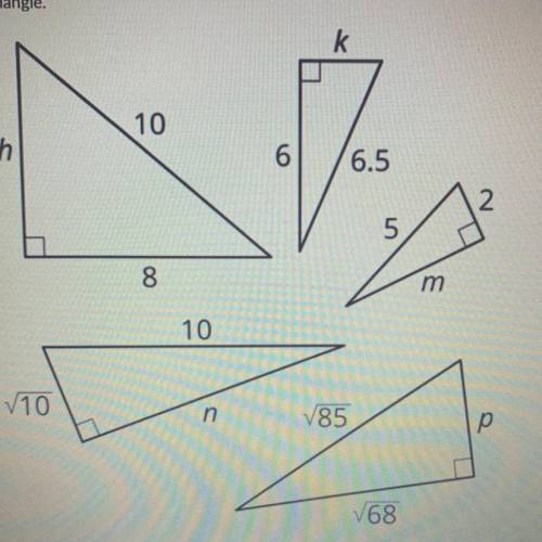 Find the exact value of each variable that represents a side length in a right
triangle.