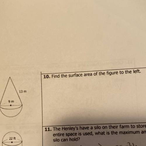 10. Find the surface area of the figure to the left.
13 m
9 m