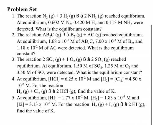 Chemical Equilibrium questions (Calculating Keq) please help, if u cant help with all please help w