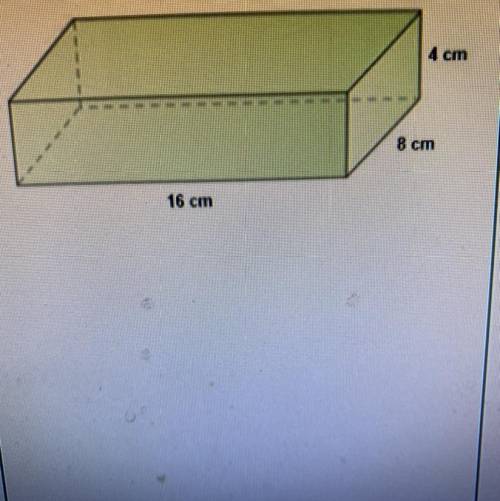 What is the volume of the right rectangular prism shown?

A)
96 cm3
B) 128 cm3
C) 512 cm3
D) 1,536