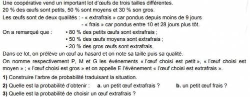 Une coopérative vend un important lot d’œufs de trois tailles différentes.

20 % des œufs sont pet