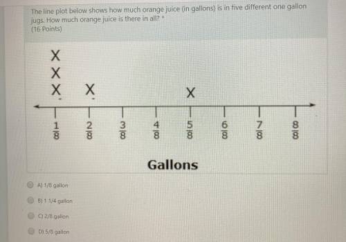 The answers are 1/8 gallon 1 1/4 gallon 2/8 gallon 5/8 gallon