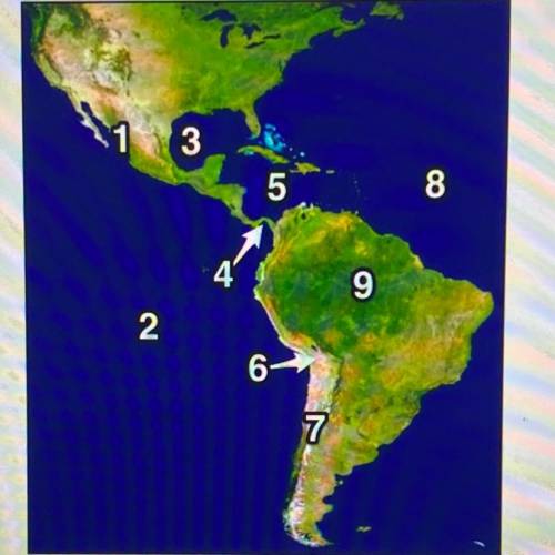 Which number on the map represents the Amazon River?

A)
4
B)
6
C)
7
D)
9