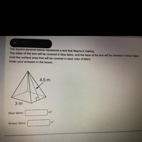 The square pyramid below represents a tent that Wayne is making. The sides of the tent will be cove