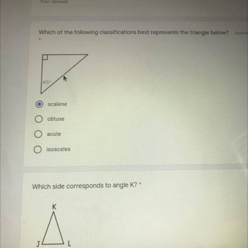 Which of the following classifications best represents the triangle below