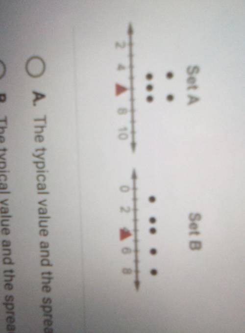 Select the correct comparison Set A Set B O A The typical value and the spread are both greater in