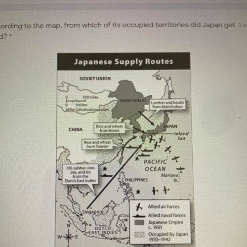 According to the map, from which of its occupied territories did Japan get
food?