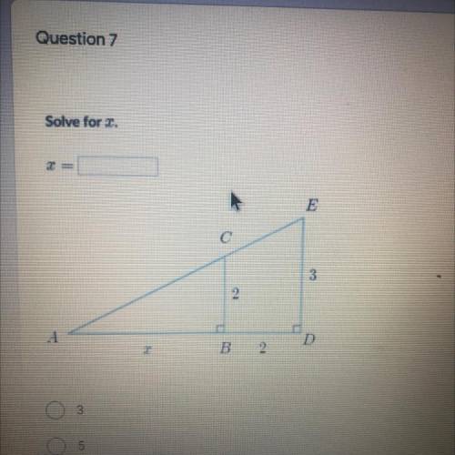 Solve for x 
triangle abc is similar to triangle aed