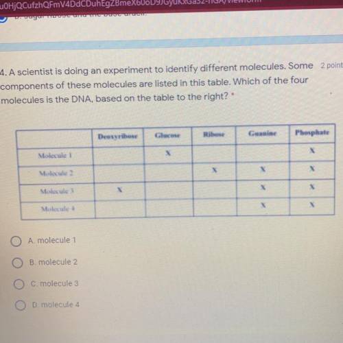 4. A scientist is doing an experiment to identify different molecules. Some

components of these m