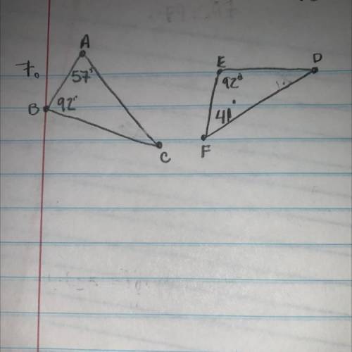 Decide weather Triangle ABC and triangle DEF are similar, not similar, or cannot be determined from