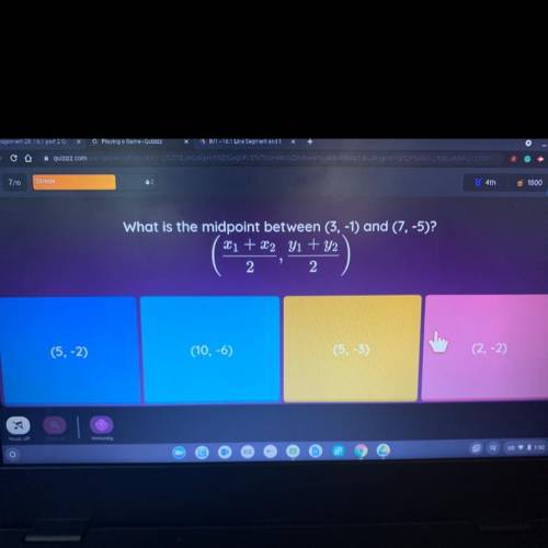 What is the midpoint between (3,-1)and(7,-5)