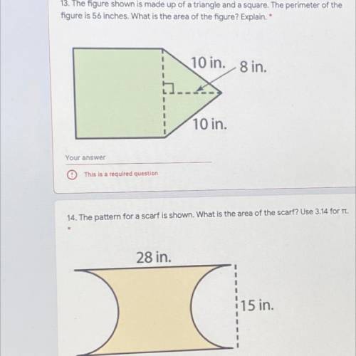 Find the area of each figure. PLEASE ANSWER 13 & 14